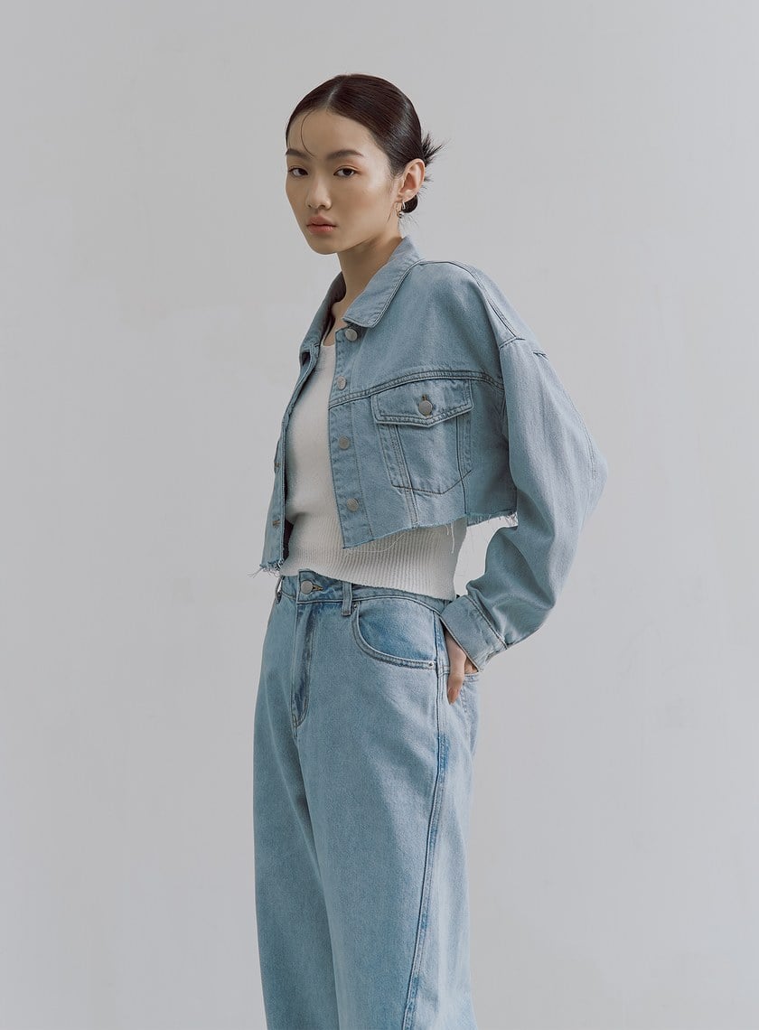 復古刷色短版牛仔外套