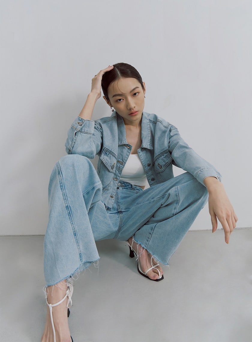 復古刷色短版牛仔外套