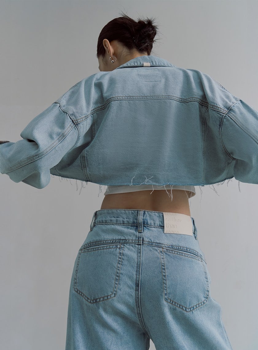 復古刷色短版牛仔外套