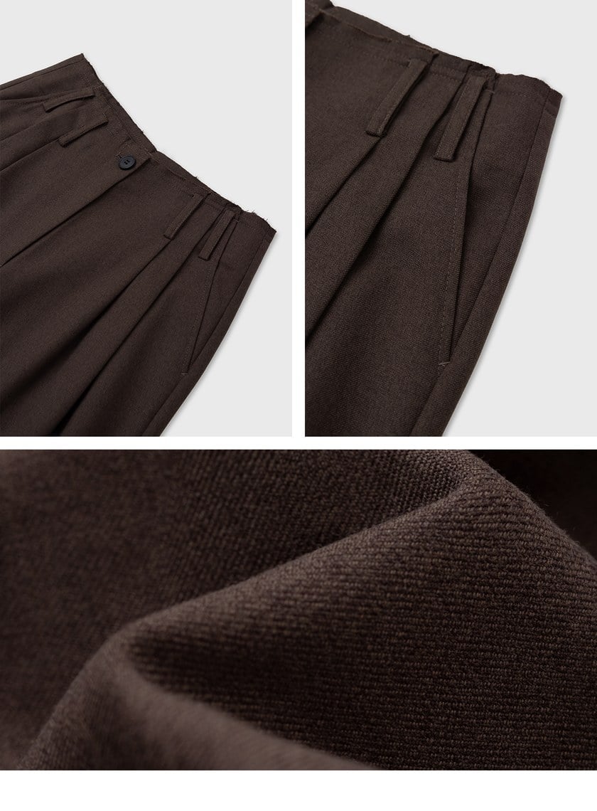 簡約無腰頭鬚邊闊腿褲