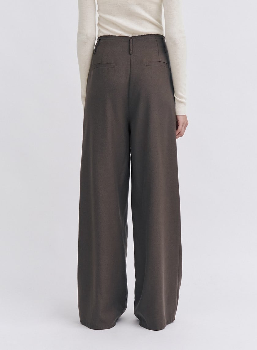 簡約無腰頭鬚邊闊腿褲