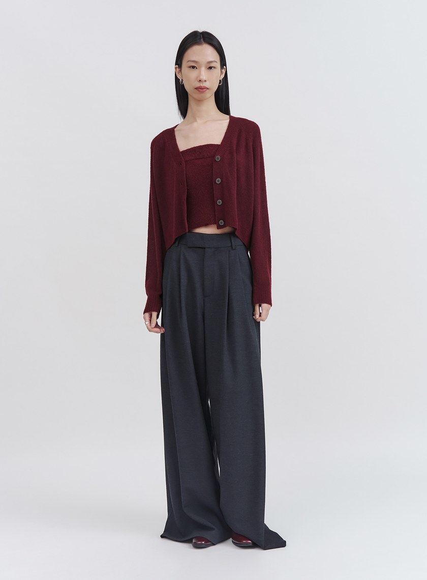 質感寬鬆短版羊毛針織外套