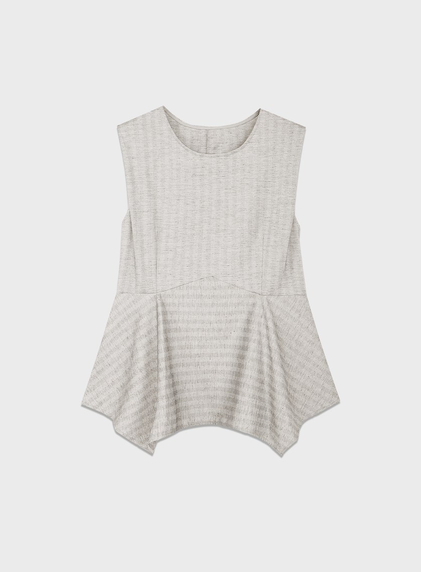 條紋不對稱亞麻修身上衣