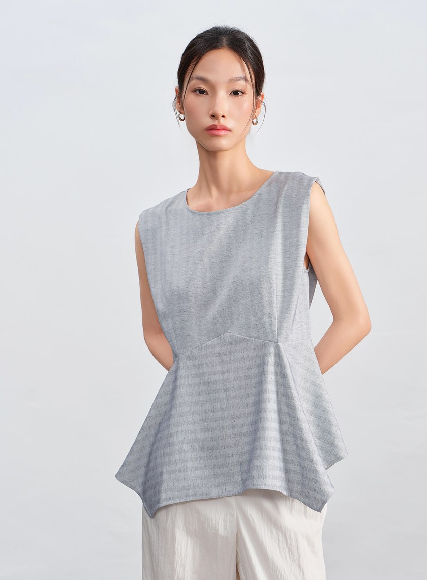 條紋不對稱亞麻修身上衣