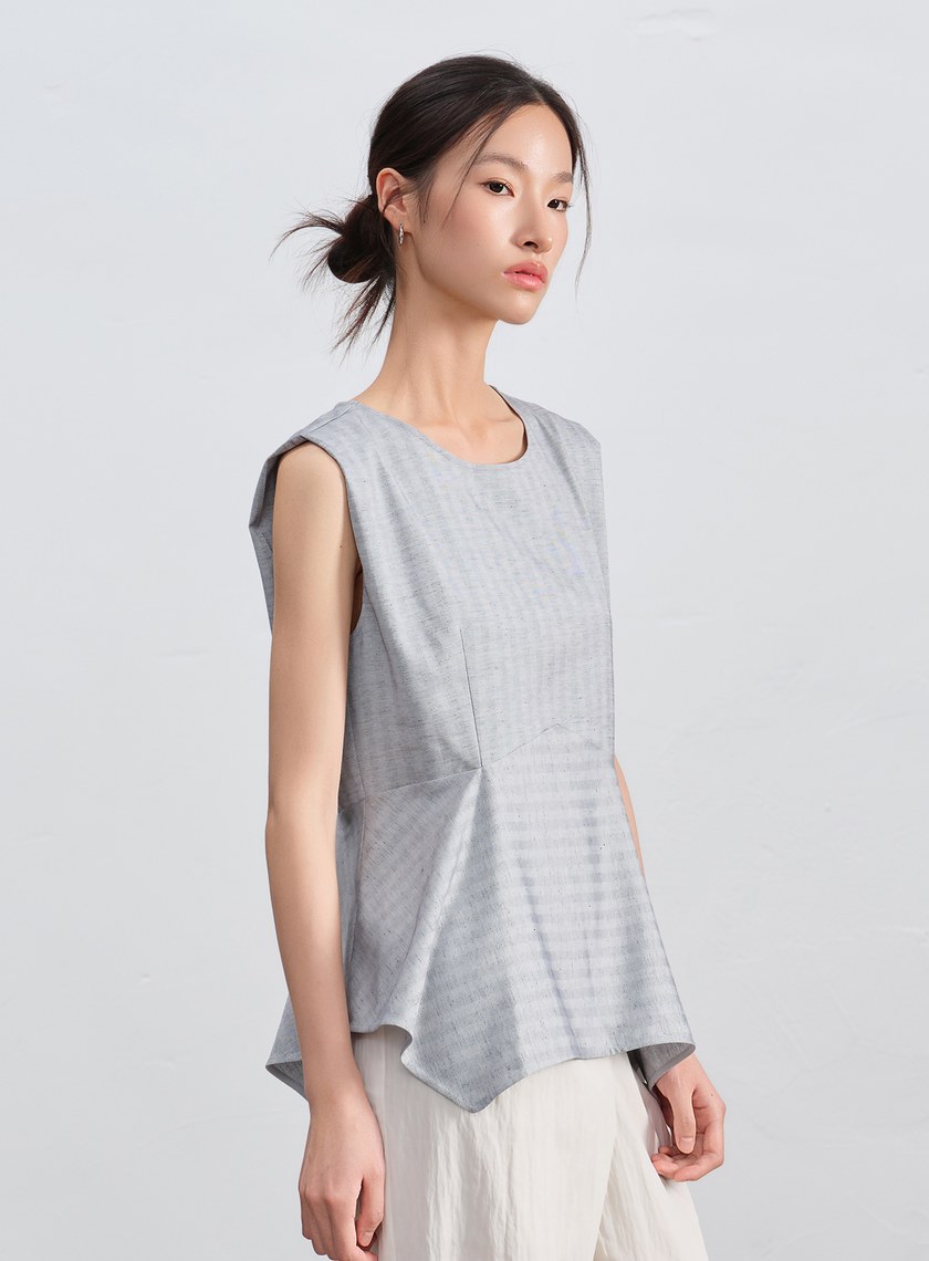 條紋不對稱亞麻修身上衣