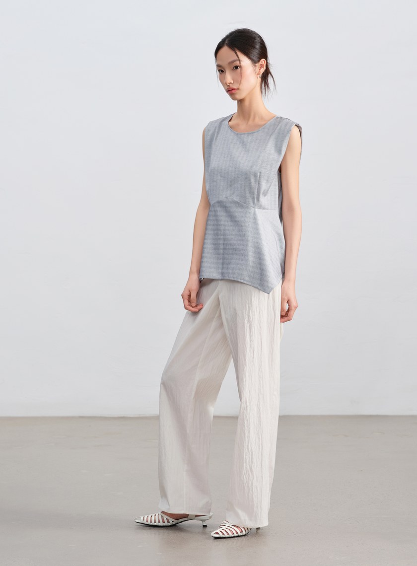 條紋不對稱亞麻修身上衣