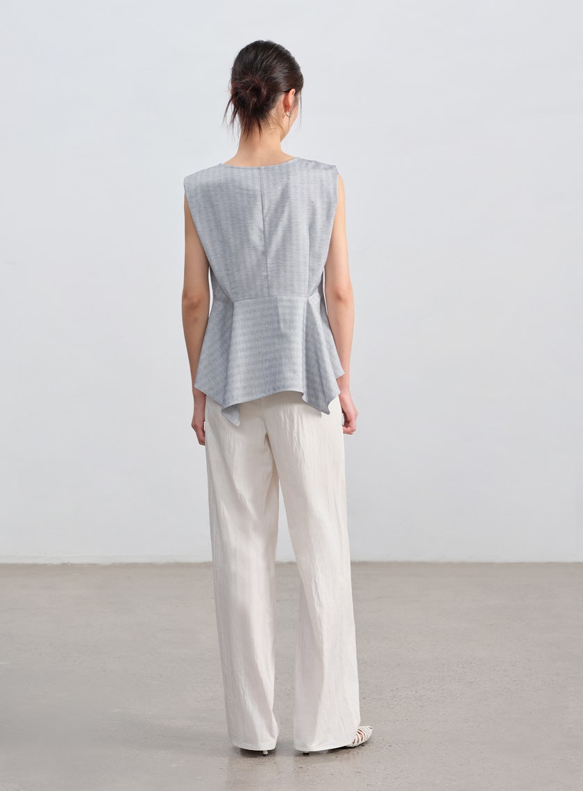 條紋不對稱亞麻修身上衣