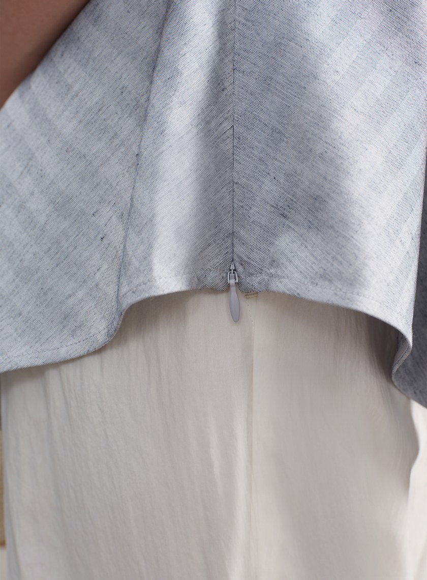 條紋不對稱亞麻修身上衣