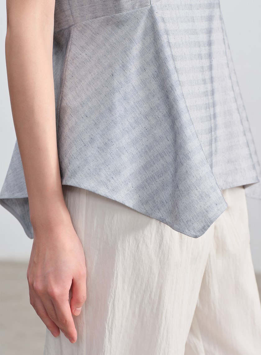 條紋不對稱亞麻修身上衣