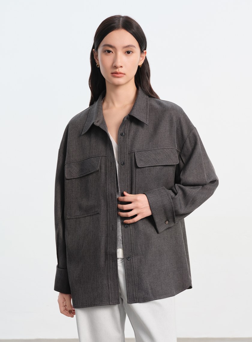 花紗提織工裝襯衫