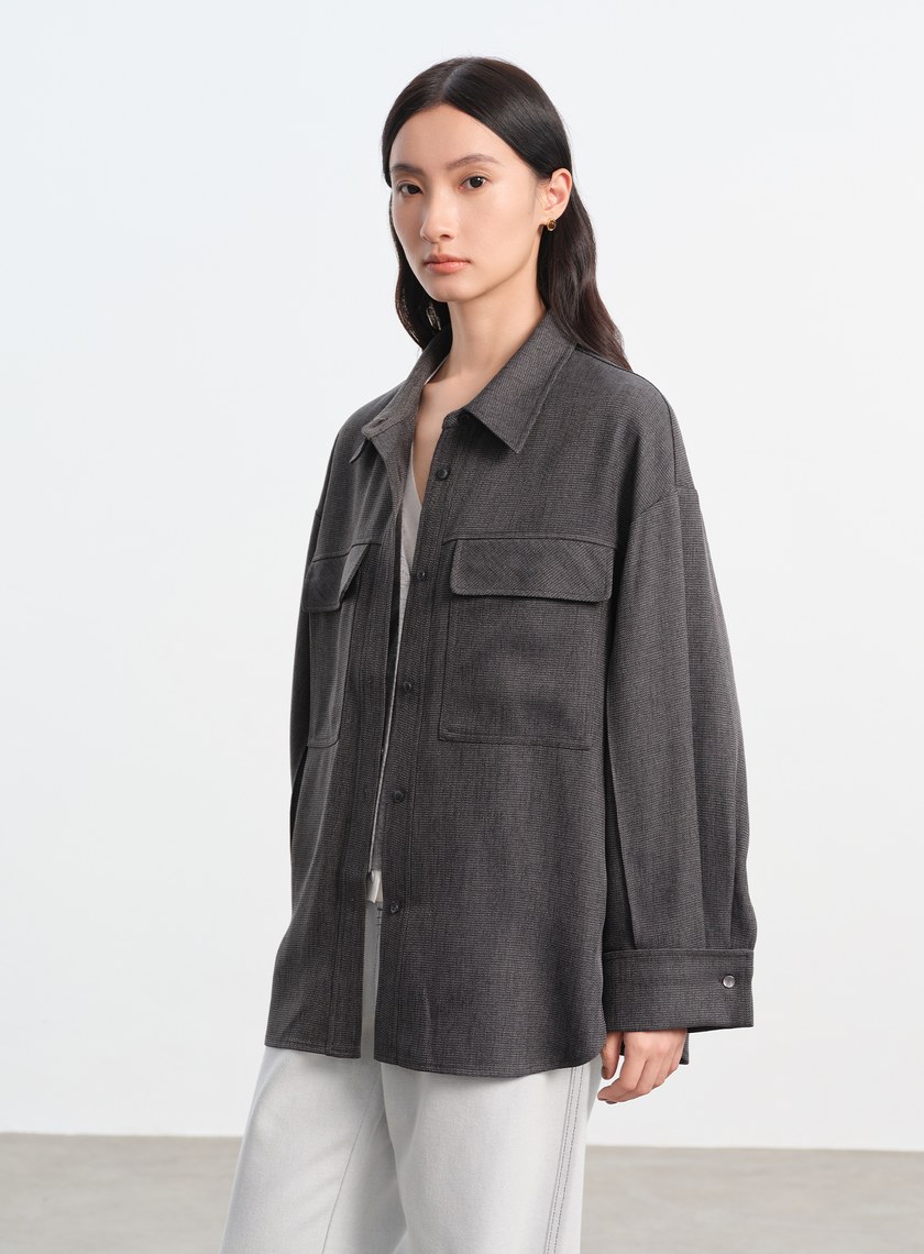 花紗提織工裝襯衫