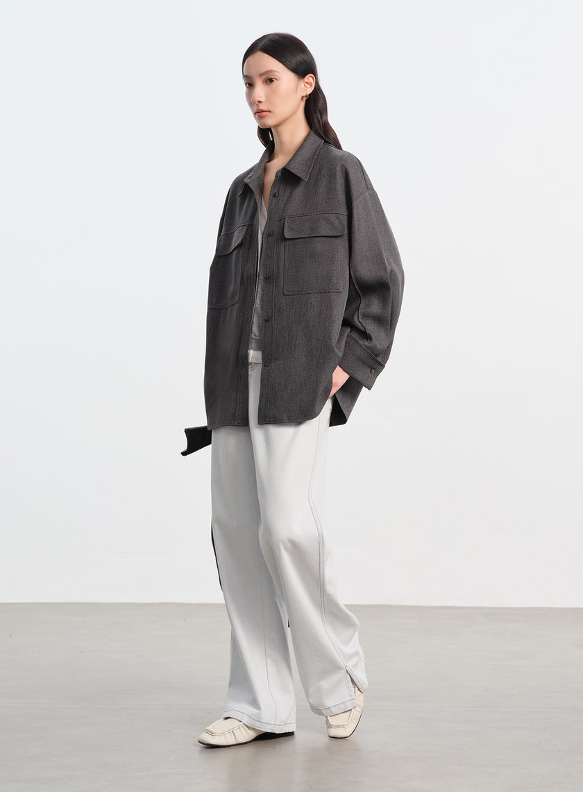 花紗提織工裝襯衫