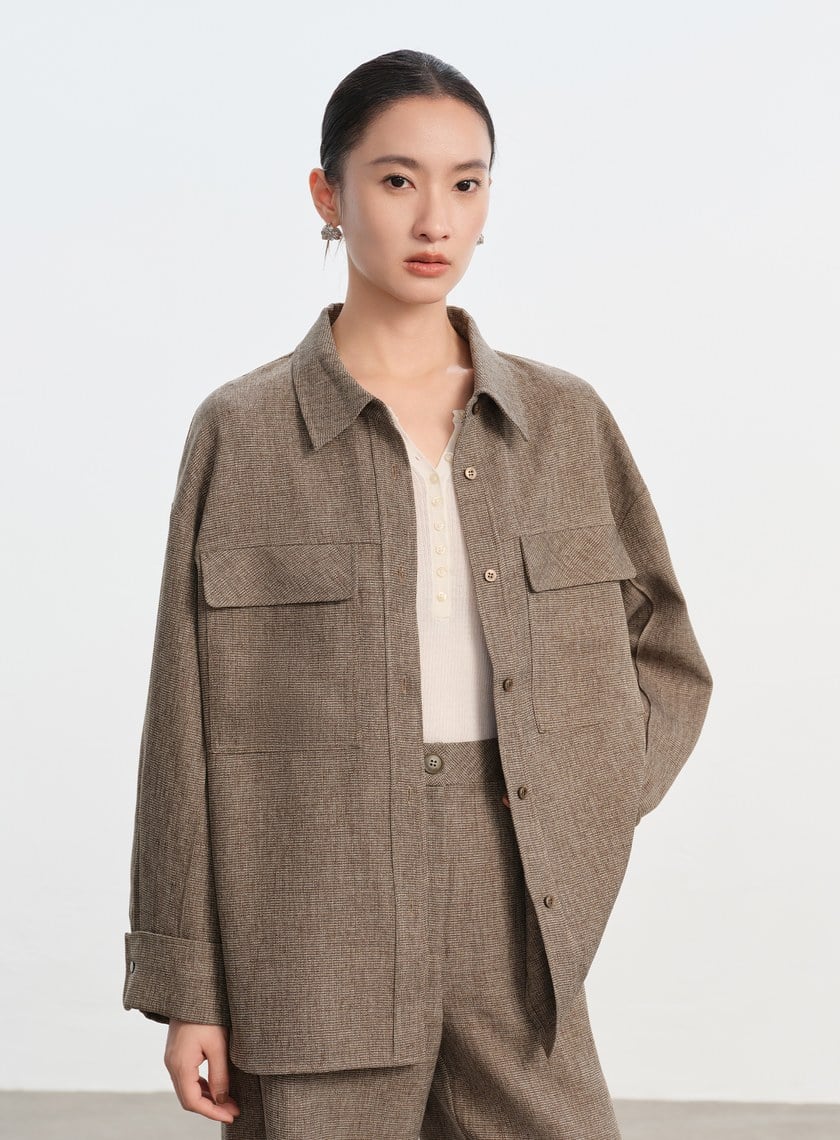 花紗提織工裝襯衫