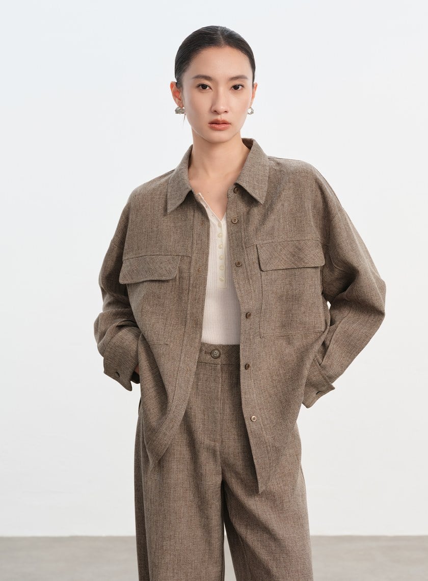 花紗提織工裝襯衫