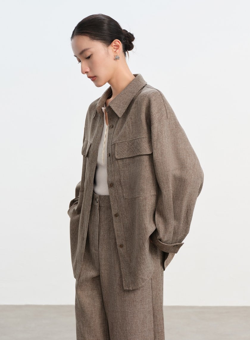 花紗提織工裝襯衫