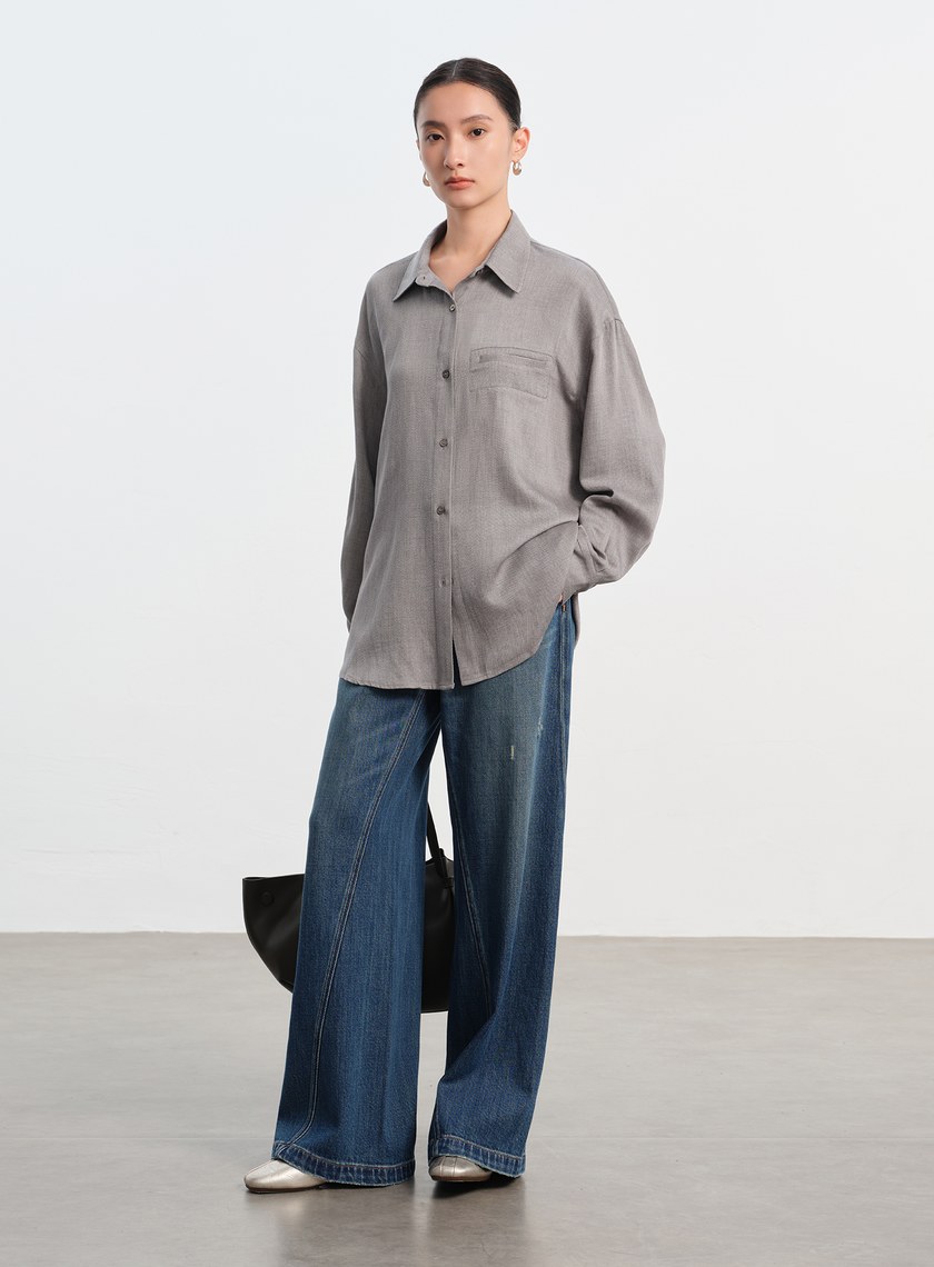 天絲羊毛寬版襯衫