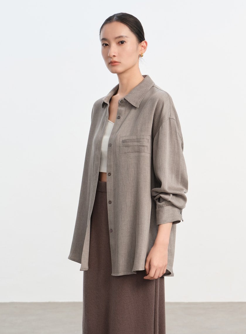 天絲羊毛寬版襯衫