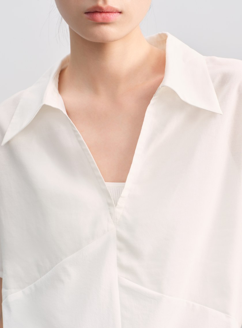 紙紗不對稱拼接襯衫