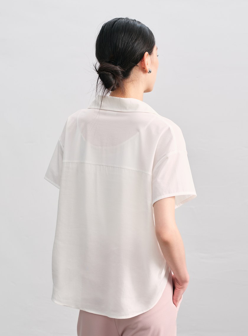 紙紗不對稱拼接襯衫