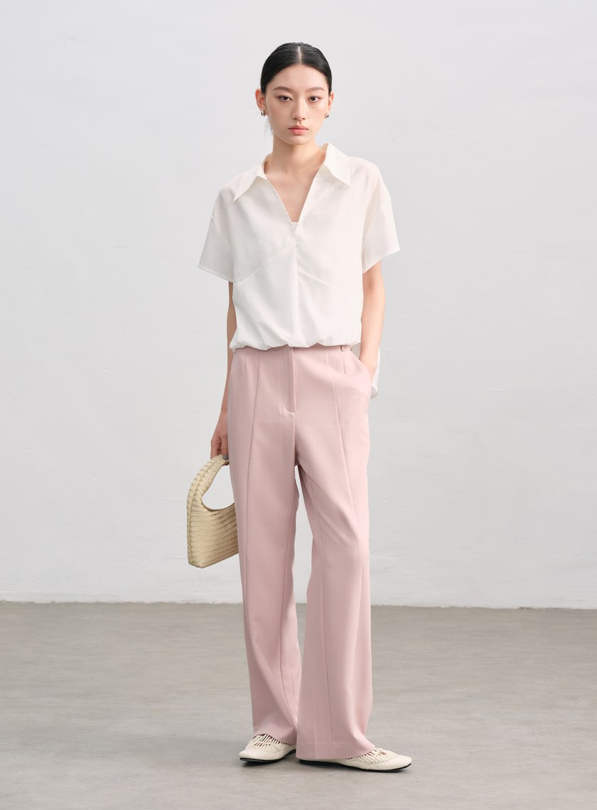 紙紗不對稱拼接襯衫