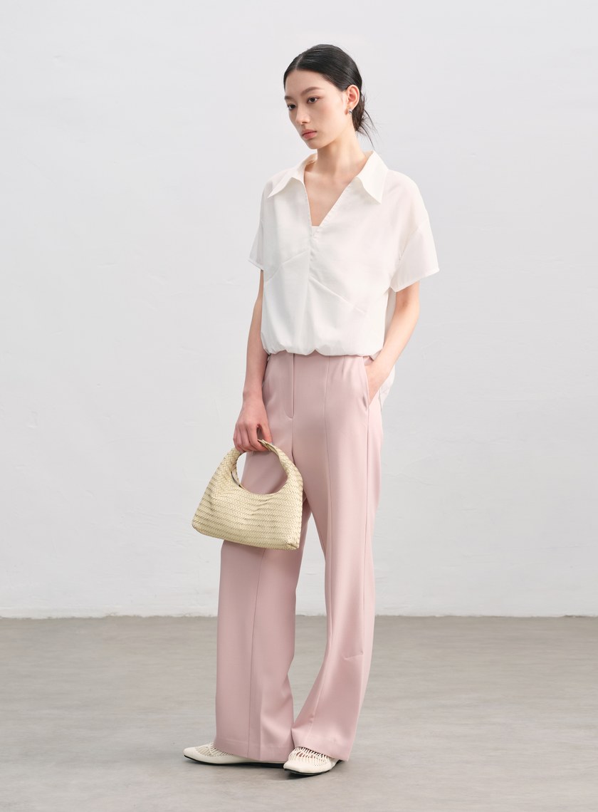 紙紗不對稱拼接襯衫