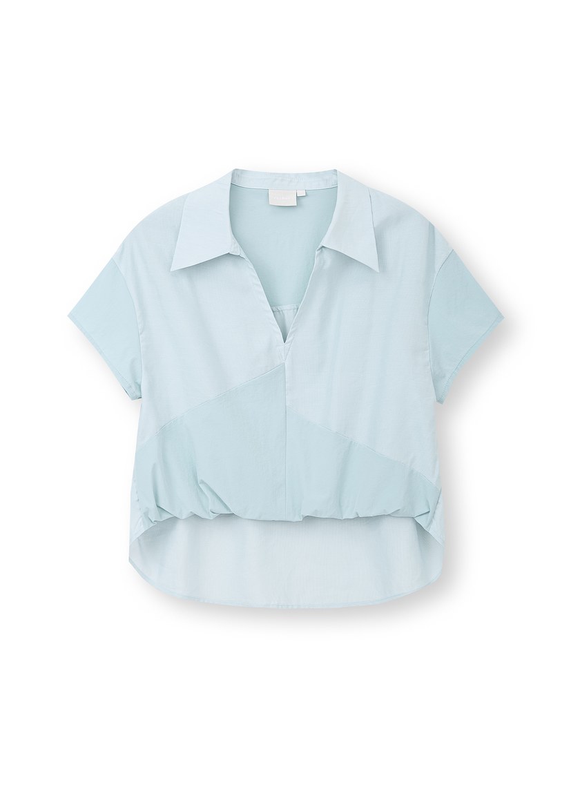 紙紗不對稱拼接襯衫