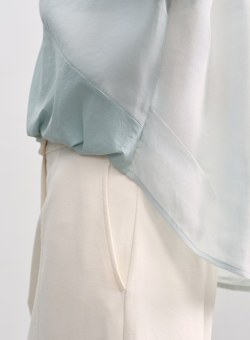 紙紗不對稱拼接襯衫