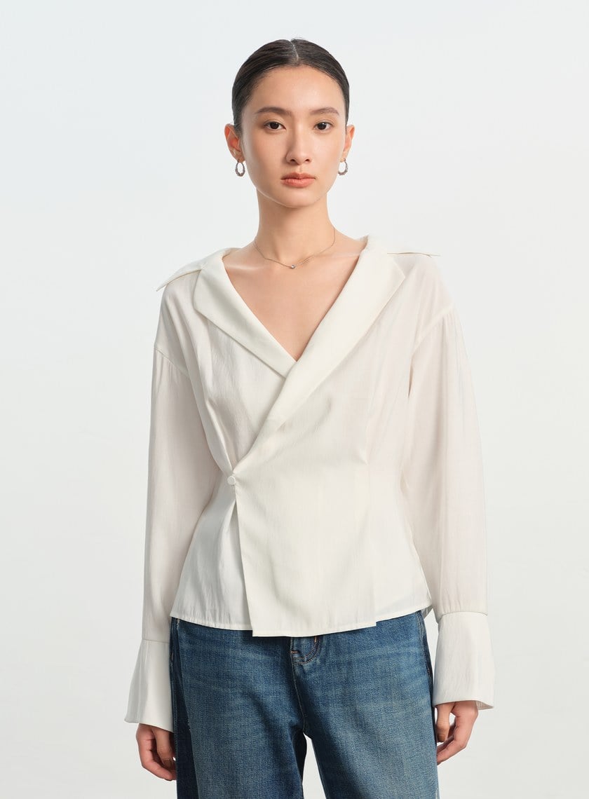 法式大翻領收腰襯衫