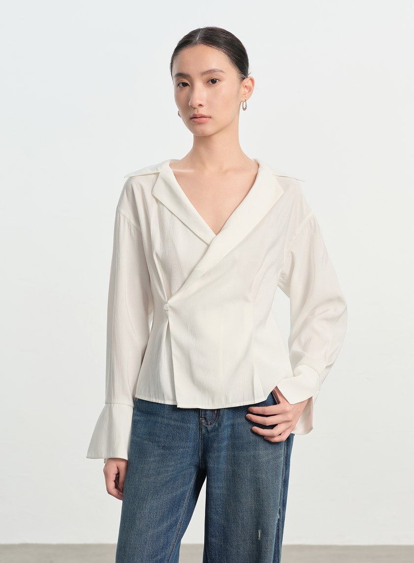 法式大翻領收腰襯衫