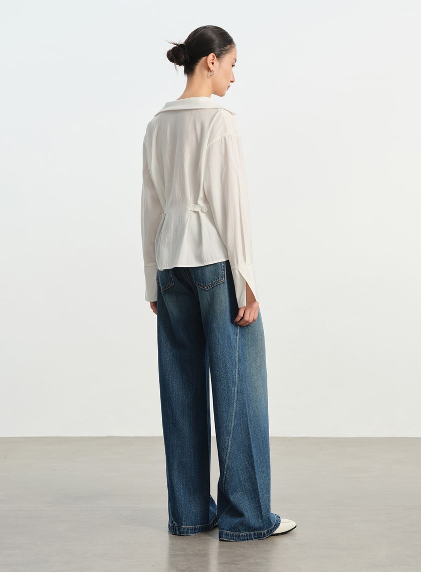 法式大翻領收腰襯衫