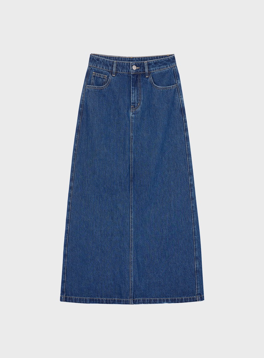 水洗感純棉牛仔長裙