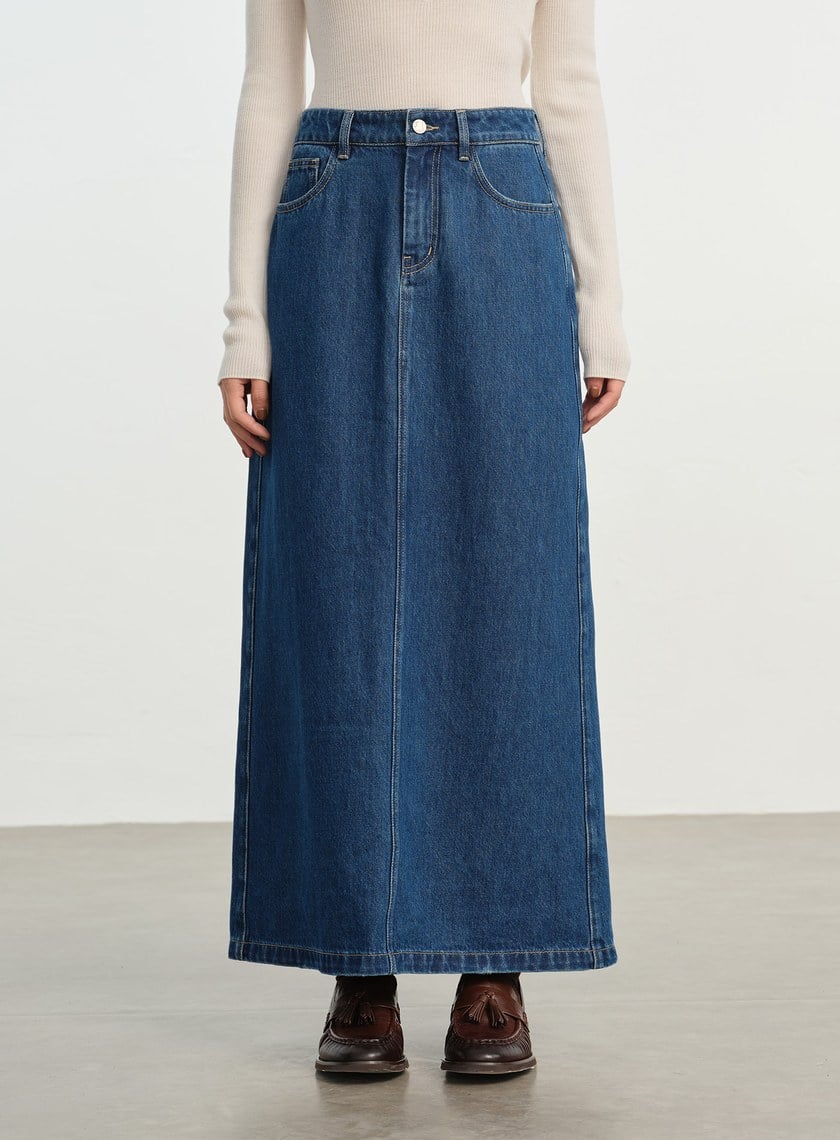 水洗感純棉牛仔長裙