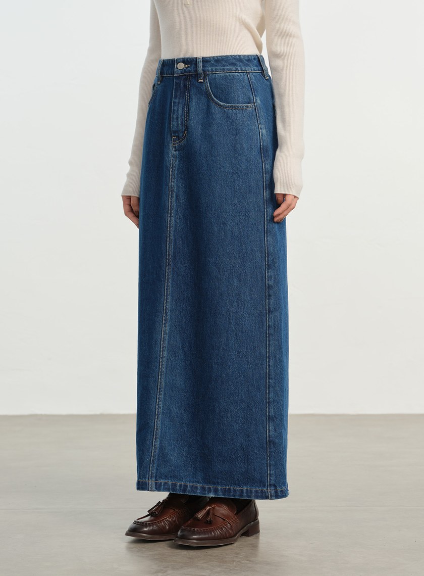 水洗感純棉牛仔長裙