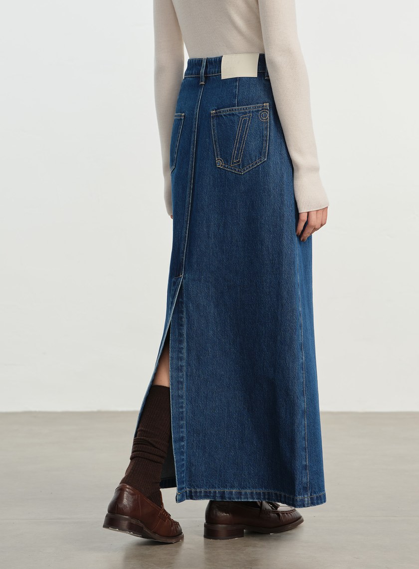 水洗感純棉牛仔長裙