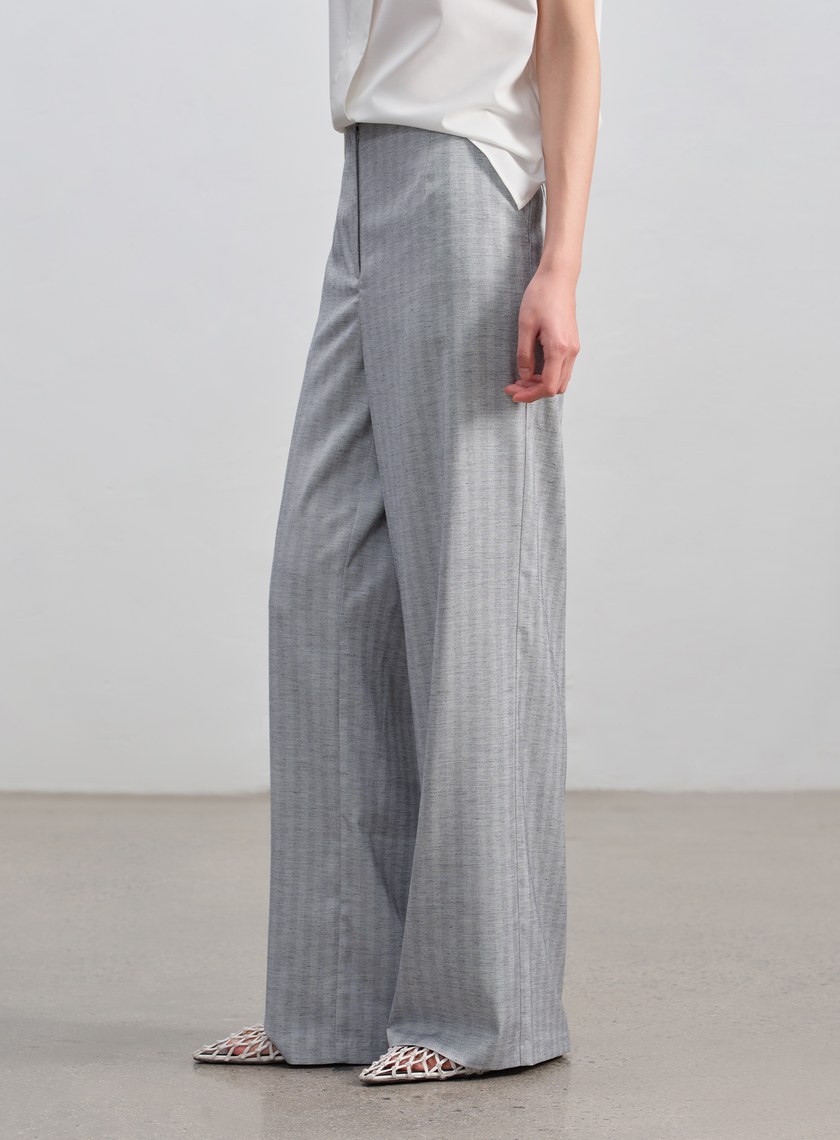 條紋亞麻修身寬褲