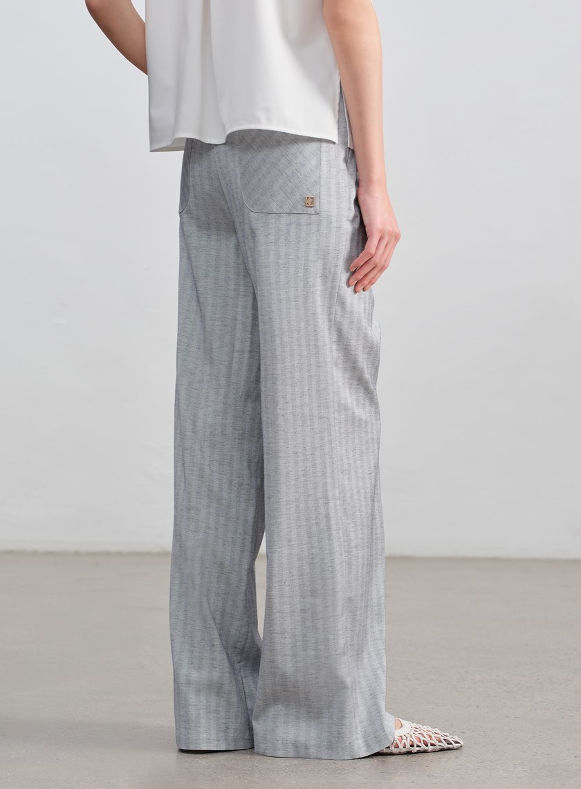 條紋亞麻修身寬褲