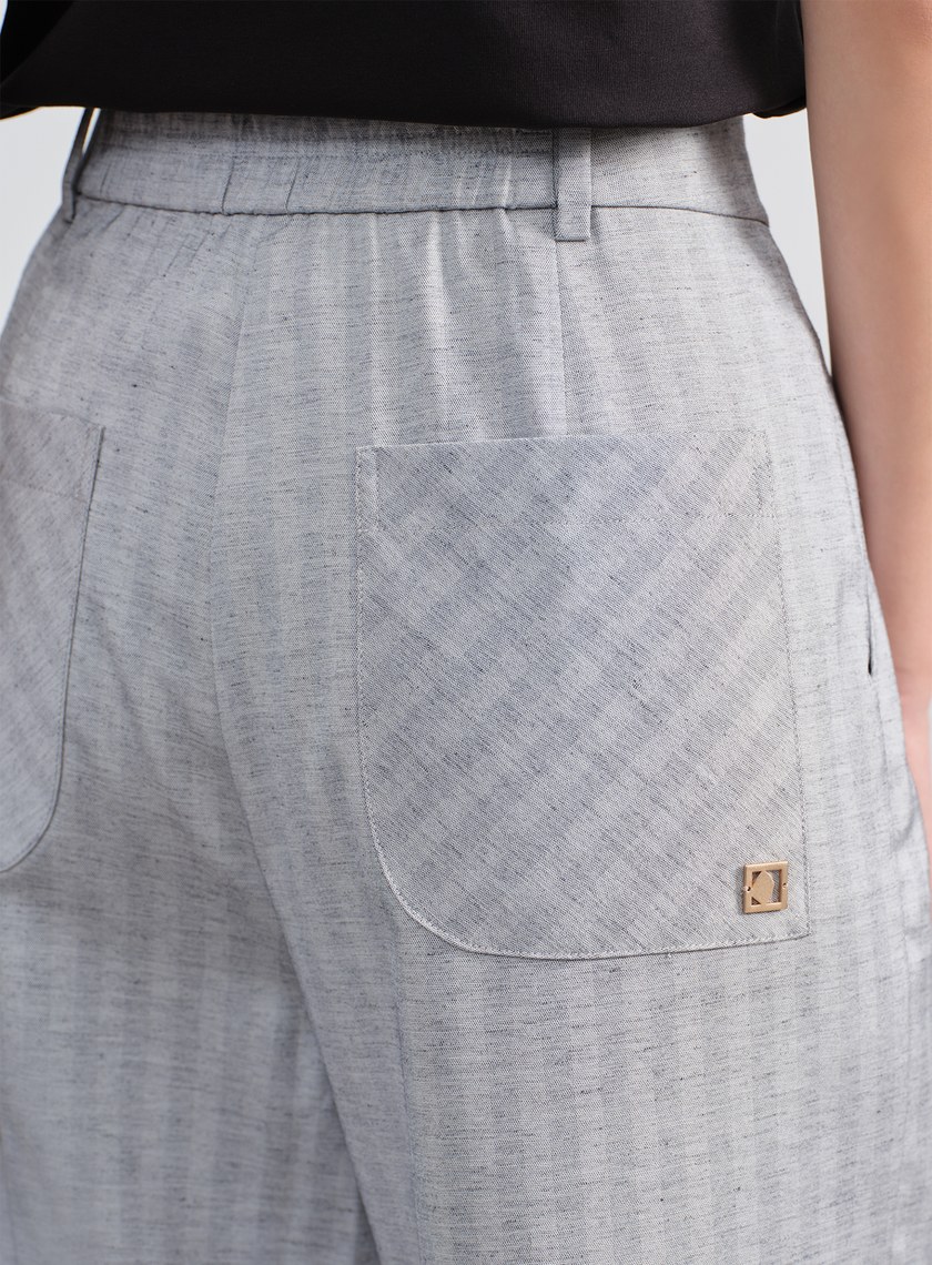 條紋亞麻修身寬褲