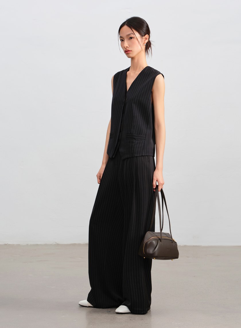 條紋修身西裝褲