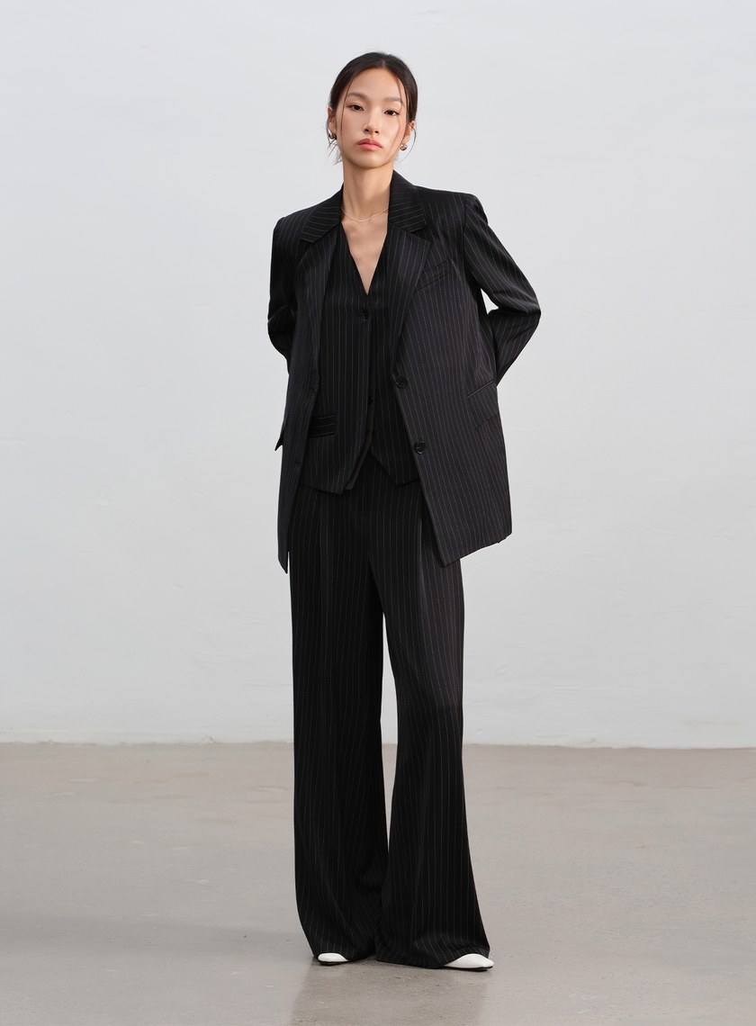 條紋修身西裝褲