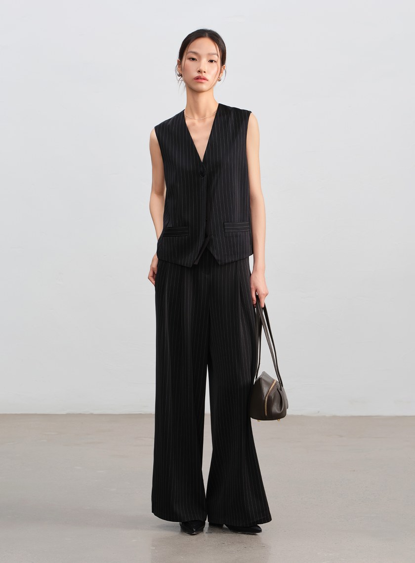 條紋修身西裝褲