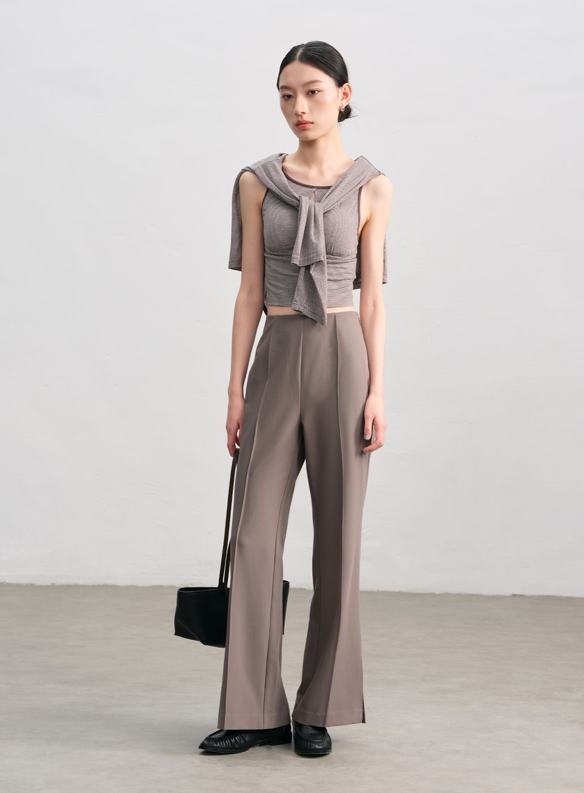 復古側開衩喇叭褲