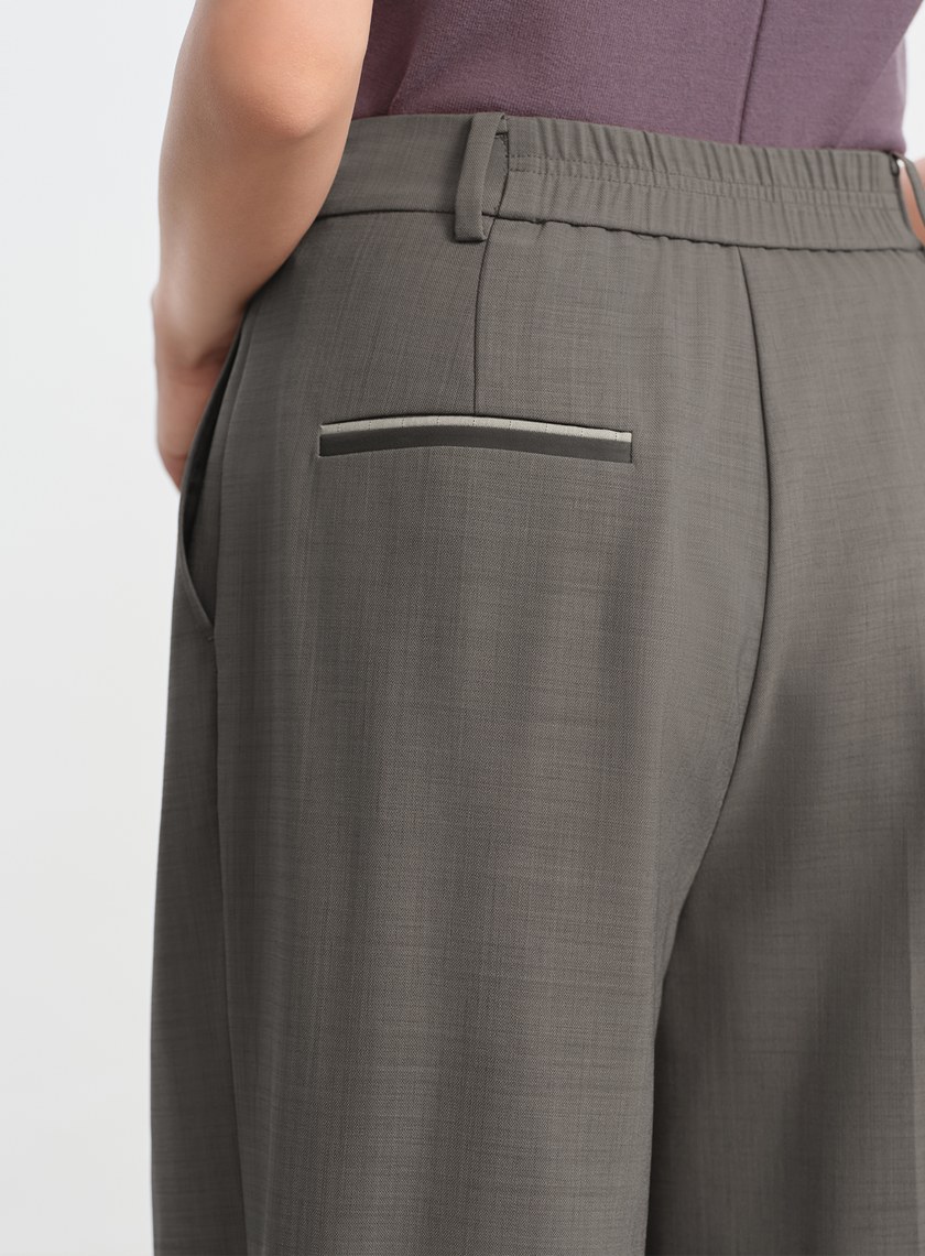 經典麂皮拼接西裝褲