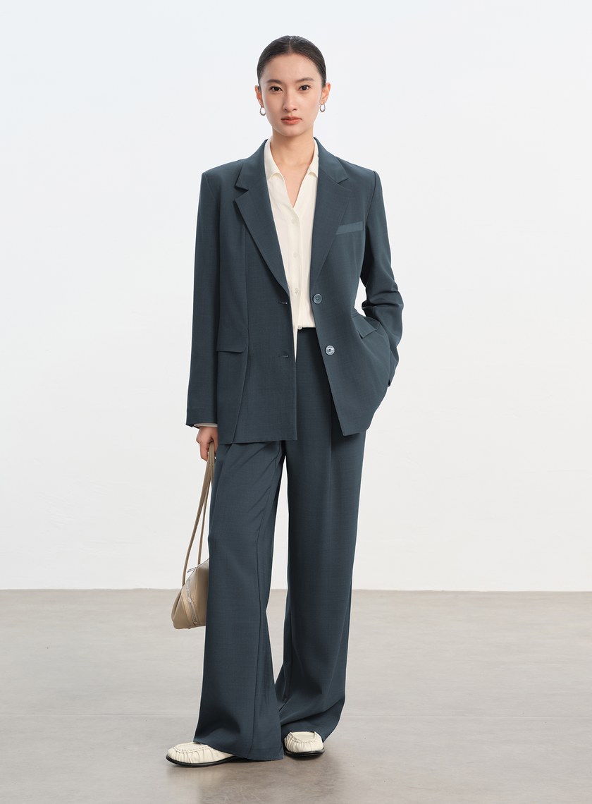 經典麂皮拼接西裝褲