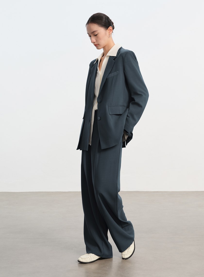 經典麂皮拼接西裝褲