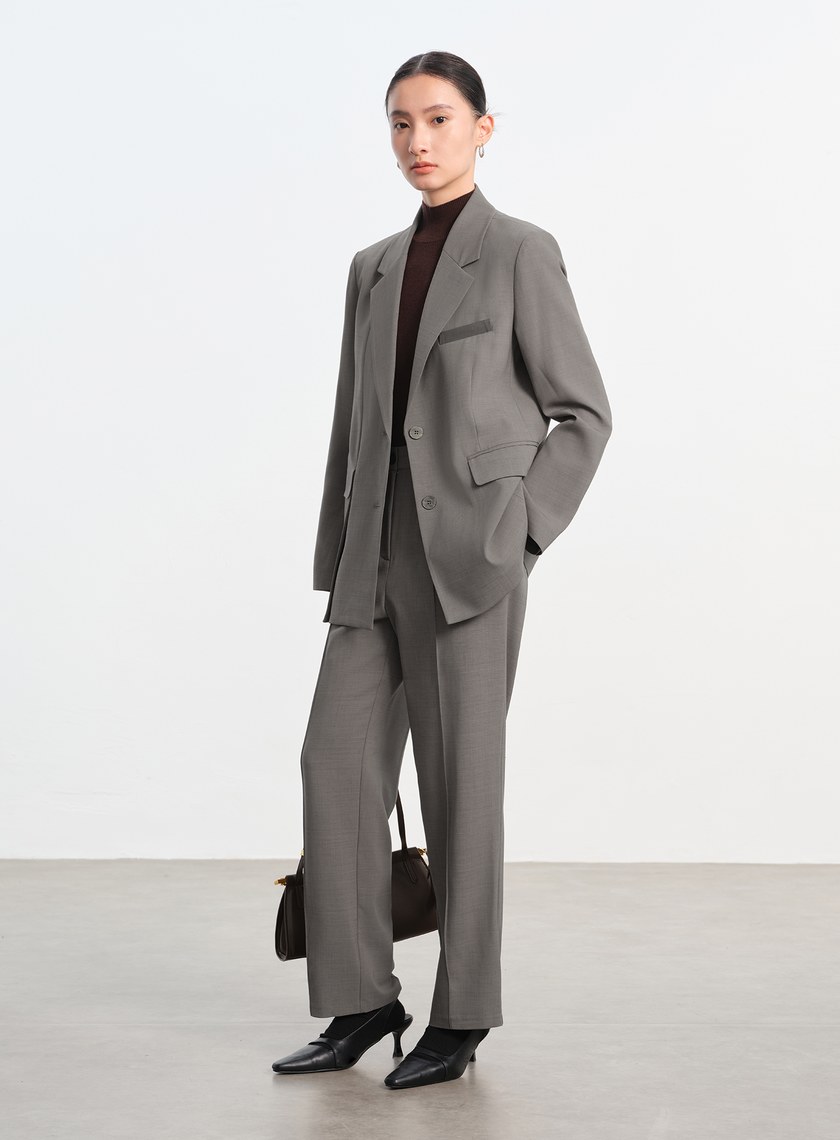 經典麂皮拼接九分褲