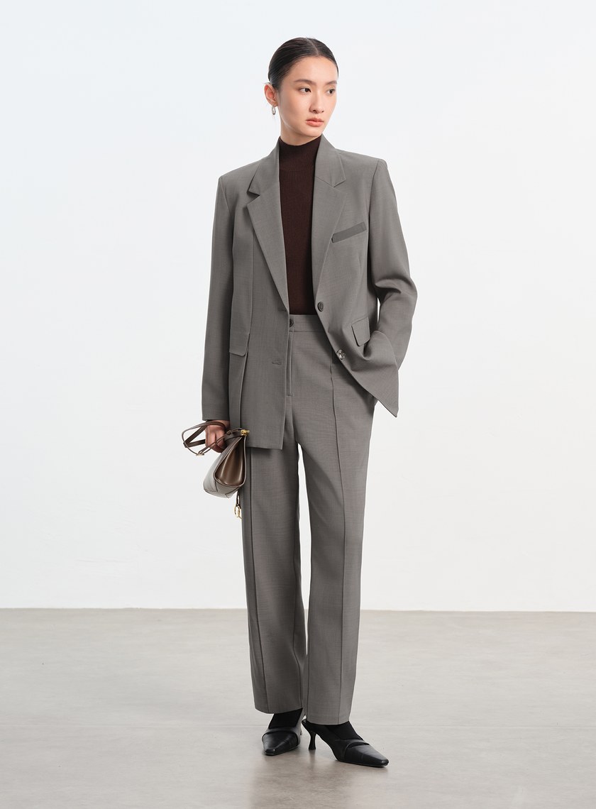 經典麂皮拼接九分褲