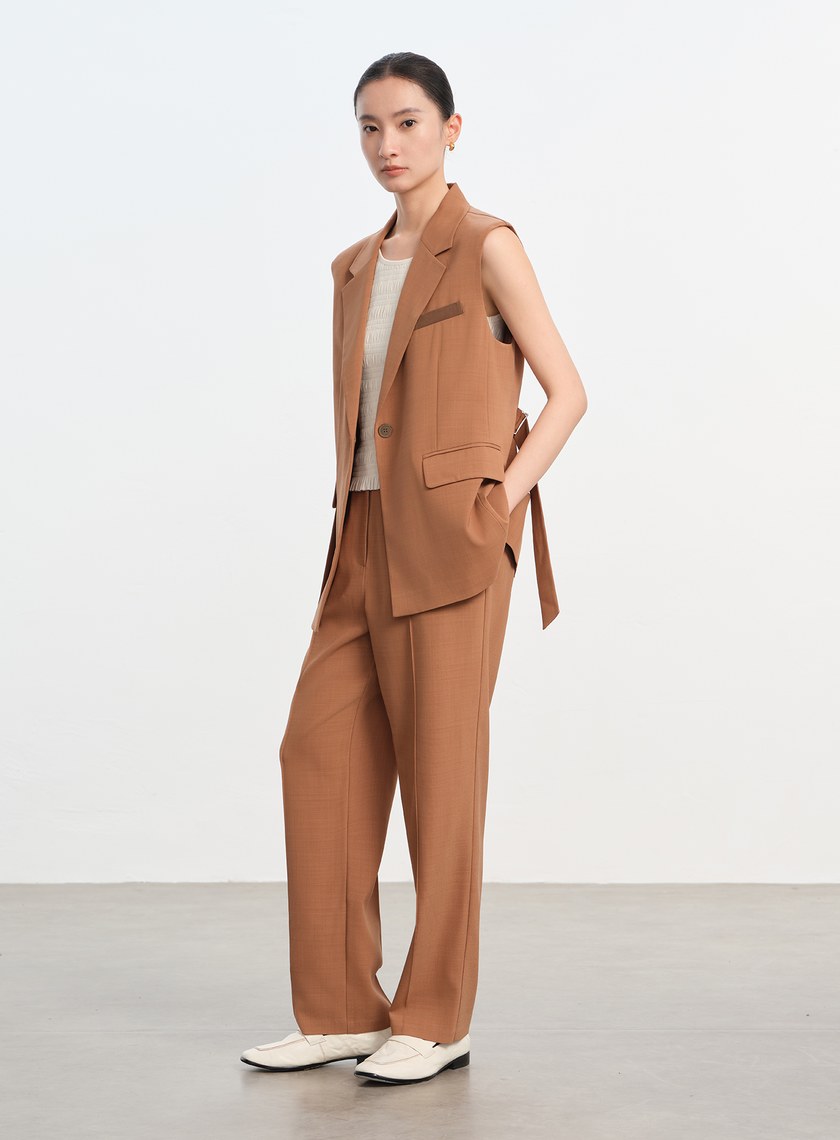 經典麂皮拼接九分褲