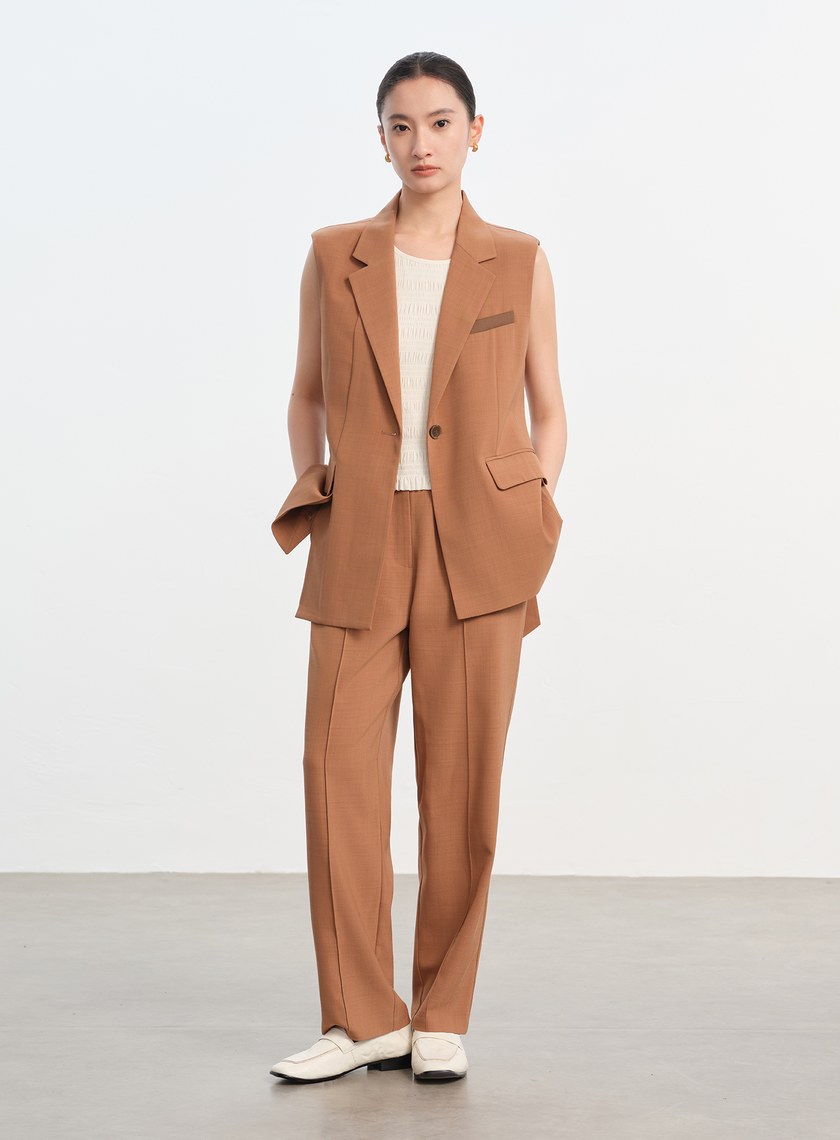 經典麂皮拼接九分褲