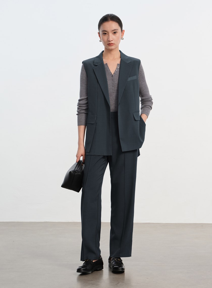 經典麂皮拼接九分褲