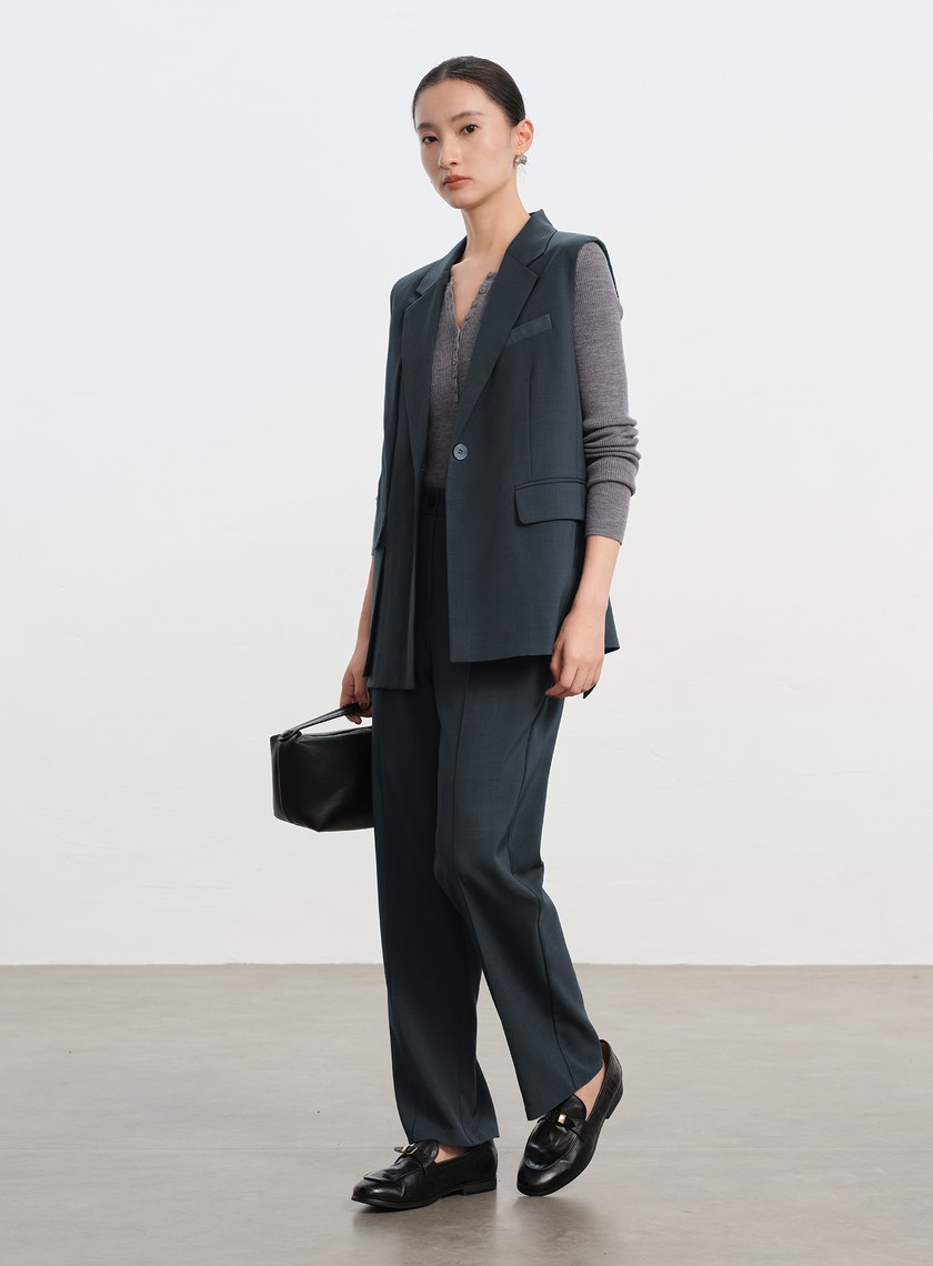 經典麂皮拼接九分褲